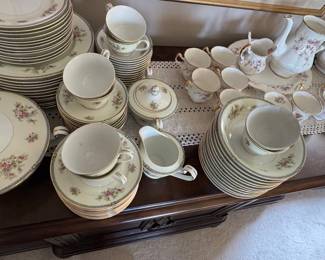 Vintage Royal Albert "Victoriana Rose" Porcelain Dinnerware Set with Gold Trim