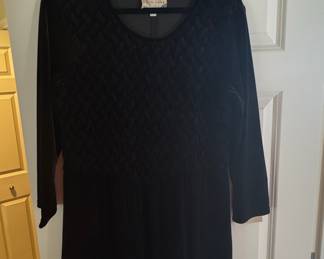 Vintage 1990s Earth Song Black Velvet Textured Dress