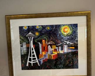 Leo Signed Seattle Skyline 'Starry Night' Inspired Art Print