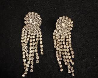 Vintage Rhinestone Waterfall Clip-On Earrings
