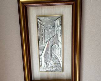 J. Allami Italian Street Scene Sterling Silver Relief Plaque