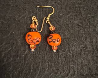 Handmade Halloween 'Boo' Beaded Dangle Earrings