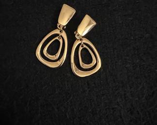 Vintage Gold-Tone Geometric Teardrop Dangle Clip-On Earrings