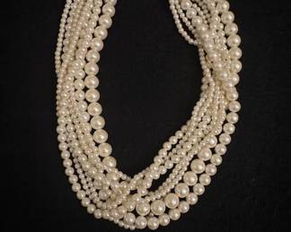Vintage 6-Strand Faux Pearl Statement Necklace with Gold-Tone Clasp