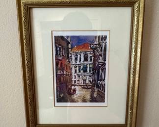 Signed Venetian Canal Scene Watercolor Painting