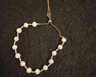 14K Gold Freshwater Pearl Adjustable Bolo Bracelet