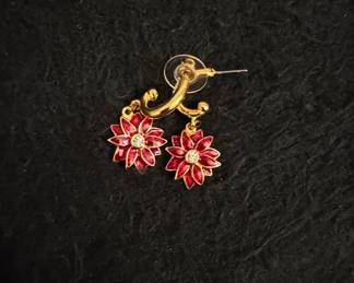 Vintage Red Enamel Poinsettia Statement Earrings