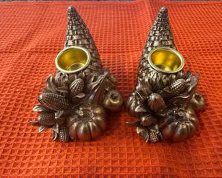 Vintage Cornucopia Harvest Candle Holders