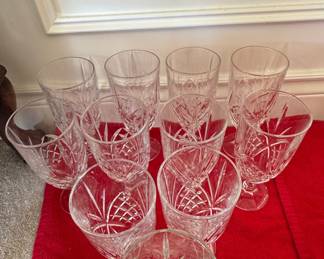 Vintage Crystal Water Goblets with Fan and Diamond Cut Pattern