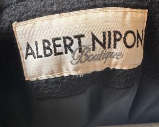 Vintage Albert Nipon Black Wool Coat with Faux Fur Collar and Cuffs