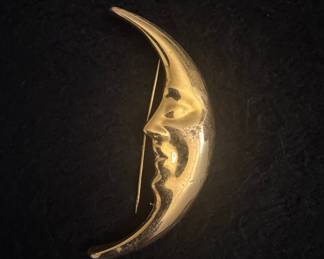 Vintage Signed AJC Man in the Moon Crescent Brooch