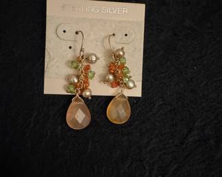 Artisan Carnelian and Peridot Cluster Dangle Earrings