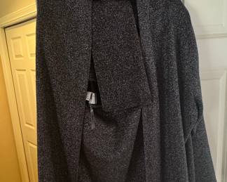 Black Metallic Shimmer Knit Cardigan with Attached Shawl