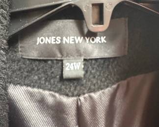 Jones New York Women's Black Wool Blend Plus Size Overcoat