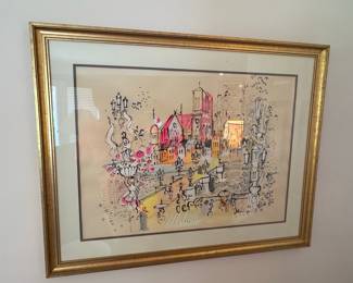 Charles Cobelle Signed Ink and Watercolor Cityscape Print
