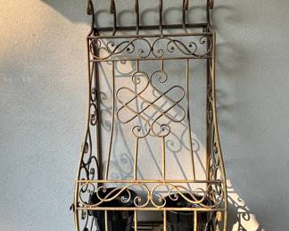 Vintage Wrought Iron Two-Tier Wall Planter Shelf with Hooks