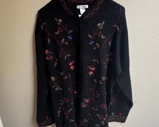 Vintage Mark Fore Strike Floral Embroidered Black Cardigan