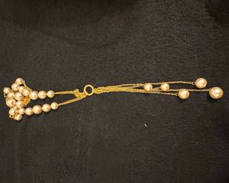 Vintage Gold-Tone Multi-Strand Necklace with Faux Pearls and Drop Pearls