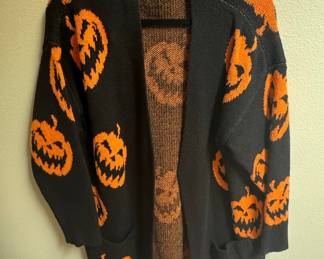 Halloween Pumpkin Jacquard Knit Open Front Cardigan