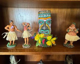 Vintage Hawaiian Hula Dancer Dashboard Dolls and Tiki Mug Collection
