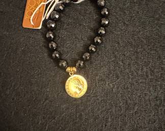 Toscana Italiana 18K Gold Plated 20 Lire Coin Beaded Bracelet
