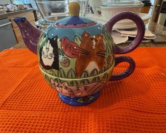 Catzilla Candace Reiter Hand-Painted Cat Tea-for-One Set