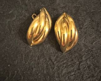 Monet Vintage Gold-Tone Ribbed Sculptural Clip-On Earrings