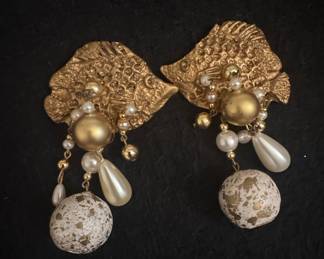 Vintage Miriam Haskell Style Fish Dangle Earrings