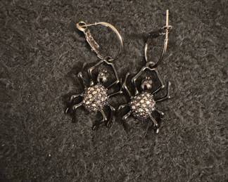 Black Rhinestone Spider Dangle Earrings