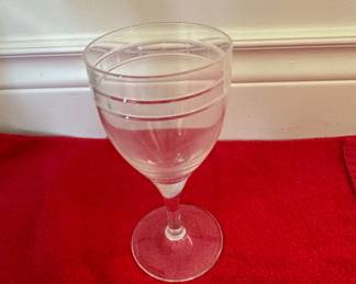 Vintage Clear Glass Wine Goblet with Horizontal Etched Rings - Anchor Hocking Banded Rings