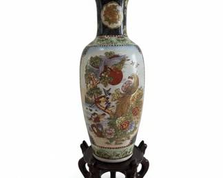 Monumental Chinese Porcelain Floor Vase with Peacock and Floral Motifs