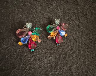 Vintage Fruit Salad Rhinestone Cluster Earrings