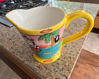 Catzilla Candace Reiter Designs "HELP" Tropical Cat Ceramic Pitcher