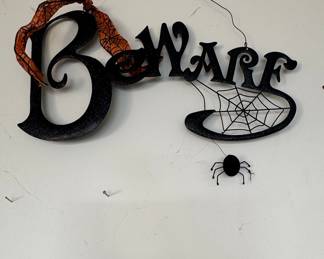 Halloween 'Beware' Wall Sign with Spider