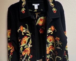 Vintage Embroidered Floral Wool Blend Cardigan