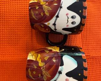 Johanna Parker Design Halloween Ghost and Pumpkin Ceramic Mugs