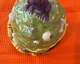 Whimsical Frog and Bones Halloween Cookie Jar