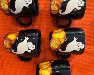 Halloween Ghost and Pumpkin Ceramic Mugs - Set of 5