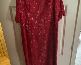 City Chic "Lace Whisper" Red Floral Lace Cocktail Dress with Nude Lining