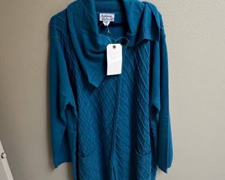 Anthony Richards Teal Cable Knit Cardigan with Cowl Neck