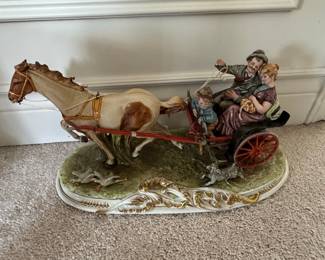 Capodimonte Style Porcelain Horse-Drawn Carriage Figurine