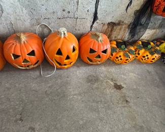 Vintage Blow Mold Jack-o'-Lantern Pumpkins and Ceramic Decorative Pumpkins