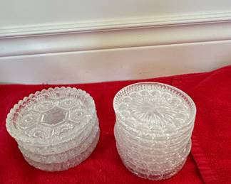 Vintage Pressed Glass Coaster Set (Starburst and Hexagonal Patterns)