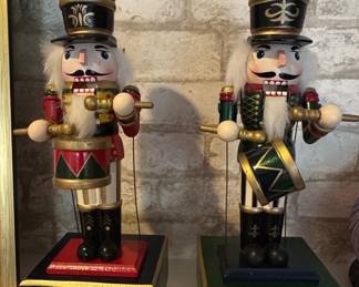 Vintage Wooden Drummer Nutcracker Pair with Musical Boxes