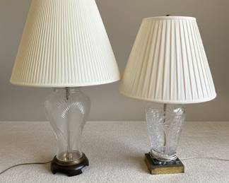 Pair of Vintage Cut Crystal Table Lamps with Pleated Shades