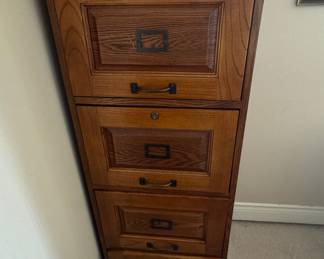 Vintage Oak 4-Drawer Vertical File Cabinet with Key Lock