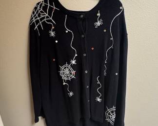 The Quacker Factory Vintage Halloween Spider Web Cardigan