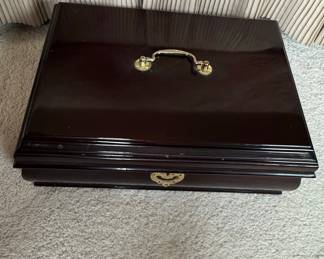Vintage Wooden Jewelry Box with Brass Hardware