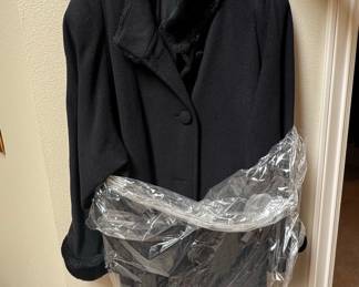 Vintage Albert Nipon Black Wool Coat with Faux Fur Collar and Cuffs