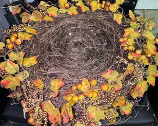 Autumn Grapevine Wreath with Metallic Berries and Glittered Leaves